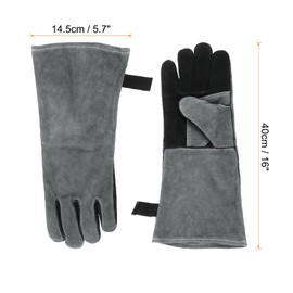 sourcing map 1Pair A3081 Welding Gloves 16" Fire Heat Resistant Long Sleeve Cowhide Leather BBQ Grill Gloves for Welding Fireplace Oven Baking Garden