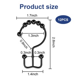 TopBine Shower Curtain Hooks Rings,Metal Easy Glide Double Shower Rings Hooks Rust Proof Hooks Shower Curtain Hangers，Free Sliding Double Shower Hooks for Shower Curtain & Liners (Black)