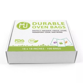 MJ Packaging Oven Bags 100 Pack for Turkey Herb Garden Smell Proof All-Purpose - 16" x 18"