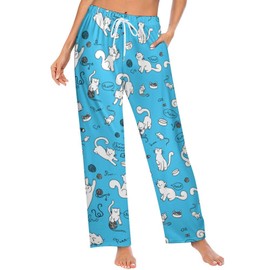Ysidec Blue Playing Cats Women Lounge Pants Comfy Pajama Bottom Drawstring Sleepwear Long Pajamas Pants S