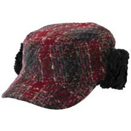 Woolrich Legion Cap Plaid Wool Blend Faux Fur, Fold-up Earflaps, Closed Back Hat (Ruby)