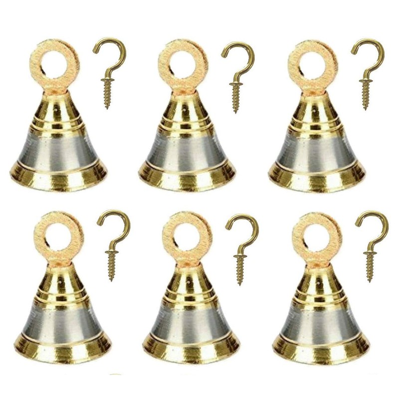 UAPAN Brass Pooja Bell with J Hook (Pack of 6,