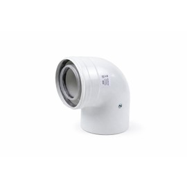 Uzman-Versand, 90° Concentric Air/Exhaust Elbow Diameter 80/125 mm, Inner Plastic PP/Outer Pipe Plastic PP DN 80/125 Bend, Angle, Exhaust Pipe Exhaust System Double Pipe, Exhaust Pipe, Exhaust Pipe,