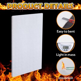 Sasylvia 2 Pcs Ceramic Fiber Insulation Board 12'' x 8'' x 0.4'' Fireproof Insulation Board, Flame Retardant, Heat Resistant, High Temperature Tool for Wood Stoves Fireplaces Pizza Ovens Kilns