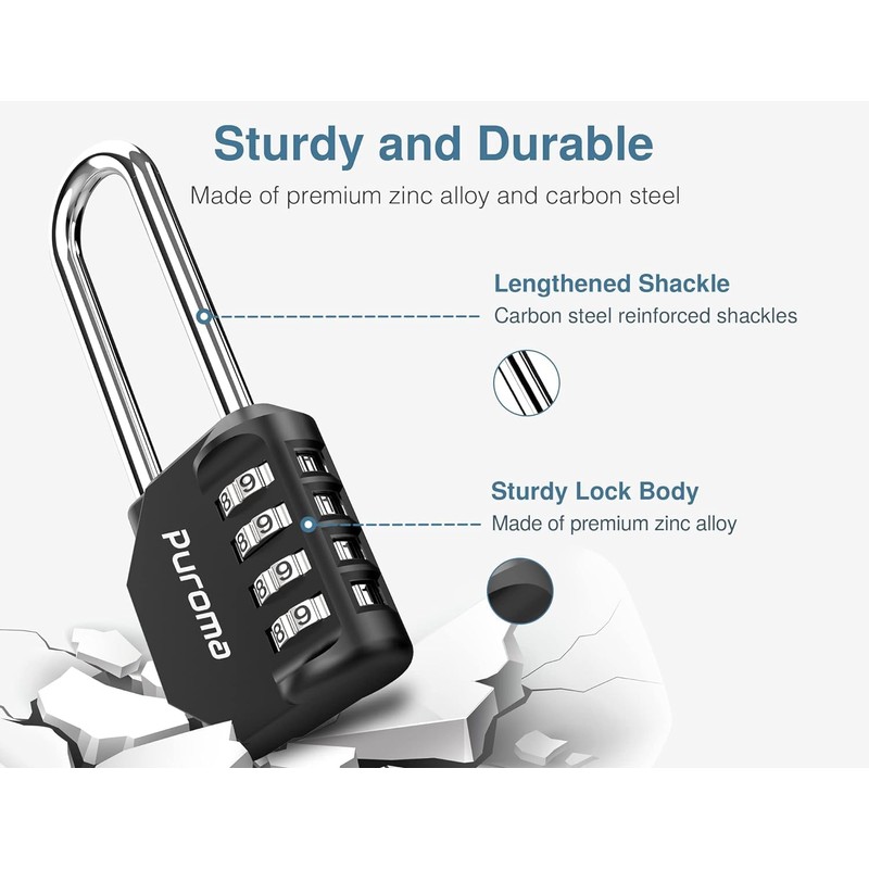 Puroma 2 Pack 2.6 Inch Long Shackle Combination Lock 4