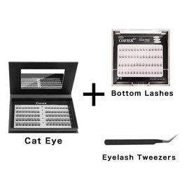 Cofier DIY Lash Kit Press on Lash No Glue Lash Self-Adhesive Eyelash Kit Individual Lashes Beginner Friendly Makeup Cosmetic Eyelashes with Tweezers(80/90/120 Pcs):_Cat Eye+Lower Lashes