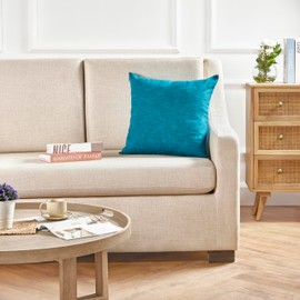 Solino Home Linen Pillow Cover 20 x 20 Inch - 100% European Flax Chambray Teal Decorative Throw Pillow Case with Invisible Zipper - Montauk, Accent Cushion Cover for Couch, Sofa, Bed, Chair