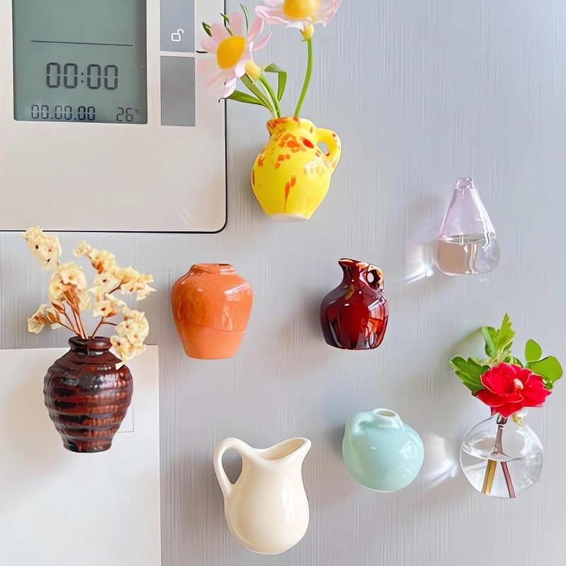 YSHIGUING 8pcs Mini Vase Magnets for Fridge - Cute 3D