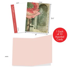 The Best Card Company - 10 Boxed Note Cards with Flowers - Blank Assorted Floral Notecards Bulk (4 x 5.12 Inch) - Secret Garden M6727OCB