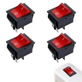 Pack of 4 Red Glow Switch, 230 V, Rocker Switch 230 V, Off Switch, Built-in Switch, with Red Light, Rocker Switch 16 A/250 V/20 A/125 V, Suitable for Installation in Homes, Cars and Electrical Devices
