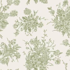 WESTICK Green Floral Peel and Stick Wallpaper Vintage Botanical Floral Contact Paper for Bedroom Accent Wallpaper Green Vinyl Wrap Roll Thick Retro Contact Paper for Cabinets and Drawers 17.5" x 100"