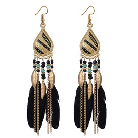 fdsmall Earrings Faux Feather Earrings Bohemian Fringe Tassel Long Drop Dangle Earrings Jewelry Long Vintage Dangle Earrings for Women's (black)