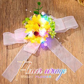Latious Sunflower Wedding Corsage Light Up Prom Corsages Bridal Wrist Flower for Women and Girls (Colorful Light)