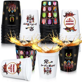 Singhoow 24 Pcs Derby Reusable Plastic Cups Bulk 16 oz Roses Horse Racing Party Fashion Design Thick Tumbler Cups for 2026 Derby Party Supplies Decorations