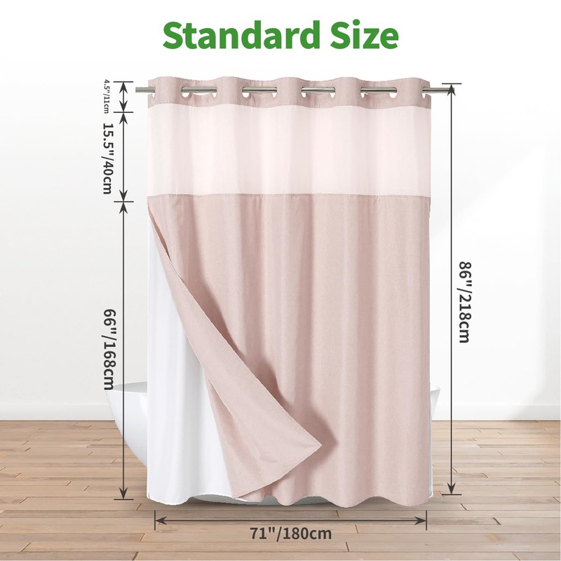 eachope Extra Long No Hooks Needed Linen Textured Shower Curtain