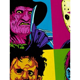 style3 Pop Art Scary Men's T-Shirt Freddy Jasonn Michael Leatherface Warhol, grey mixed