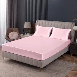 Homiest Blush Pink Satin Fitted Sheet Twin Size Fitted Bed Sheet, Deep Pocket Fitted Sheet Only, Luxury & Ultra Soft Bedding Fitted Sheet Single Bottom Bed Sheets Sold Separately