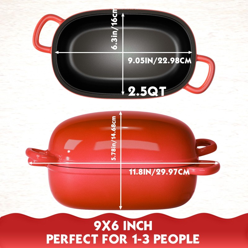 PROCHOP Dutch Oven for Bread Baking 9x6 Inch - 2.5QT