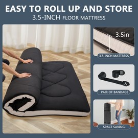 DoCred Japanese Futon Floor Mattress Queen Size 60"x 80", Floor Mattress Pad, Foldable Tatami Mat Portable Dormitory Sleeping Pad,Roll Up Floor Lounger Bed for Adult