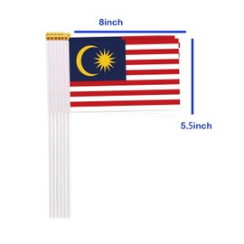 25 Packs Small Malaysia Flags on Handheld Stick，Miniature Malay Flag for Outside,4x6 Inch Mini Hand Held Banner with Golden Topper,Patriotic Decorations