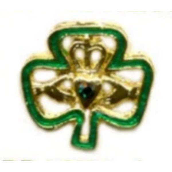 OSC Irish Claddagh in Shamrock Pin Irish Green Crystal Stone