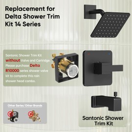 Replacement for Delta Shower Trim Kit 14 Series, All Metal Tub Shower Faucet Set, 6-Inch Matte Black Shower Head and Handle Set(Valve/Cartridge Not Included)