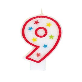 Unique Glitter Star Number 9 Birthday Candle, 3.5", White