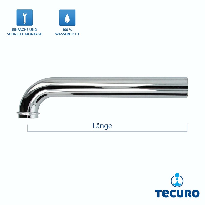 tecuro Wall Pipe with 90° Bend 300 mm Chrome-Plated Stainless