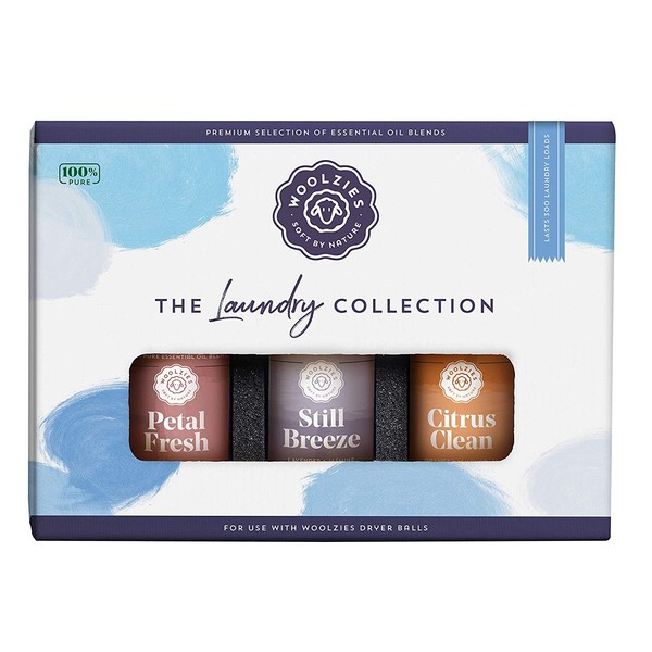 Woolzies Laundry Collection Essential Oil Set | 100% Pure Therapeutic Grade Aromatherapy Oil | Use with Wool Dryer Balls or Oil Diffuser | Gift Set Includes Petel Fresh, Still Breeze, Citrus Clean