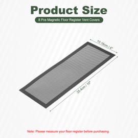 YOKIVE 8 Pcs Magnetic Floor Vent Covers, Floor Register Cover PVC Mesh Air Vent Screen Filters, Great for Home Floor, Wall, Ceiling, Catch Debris Hair Dust (Black, 10-Inch x 4-Inch)