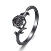 Black Rose Ring Sterling Silver Goth Black Rose Flower Ring