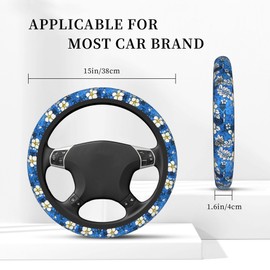 Blue Flower Steering Wheel Cover for Women Girls, Car Accessories Universal 15 Inch Neoprene Steering Cover Anti-Slip Car Protector Cover
