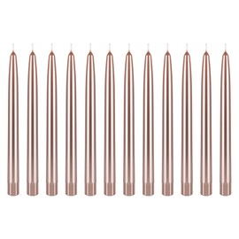 Mega Candles 12 pcs Unscented Rose Gold Self Fitting Taper Candle, Hand Poured Wax Candles 10 Inch x 7/8 Inch, Home Décor, Wedding Receptions, Baby Showers, Birthdays, Celebrations, Party Favor & More