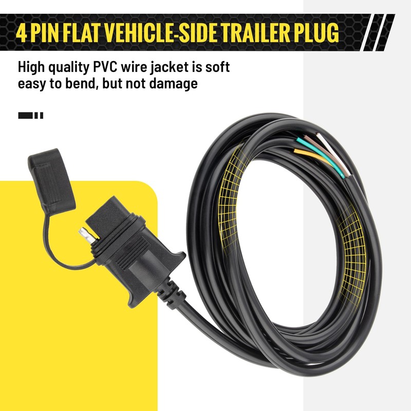 Oyviny Vehicle Side 4-Pin Flat Trailer Wiring Harness 9.5Ft, Heavy