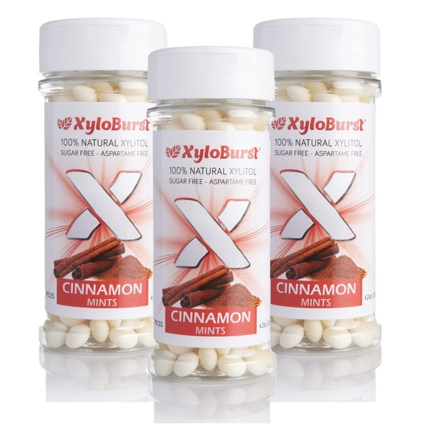 XyloBurst 100% Xilitol edulcorado sin azúcar canela mentas 200 unidades (Paquete de 3)