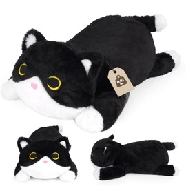 KOPHINYE Cat Weighted Stuffed Animal, Black and White Cat Cute Plushies Soft Weighted Plush for Kids Boys Girls, Sensory Comfort Plush Pillow for Kids Christmas Birthday Gift,10in 0.8lbs