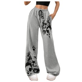 SOLY HUX Women's Y2k Sweatpants Drawstring Waist Straight Leg Gothic Grunge Pants Streetwear Grey Graphic Medium