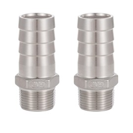 SNUTUYA 304 Stainless Steel Hose Barb Fitting，1 "Hose barb x 3/4" NPT male, for connecting 1-inch bore air/water/oil hose, etc., 2 pack