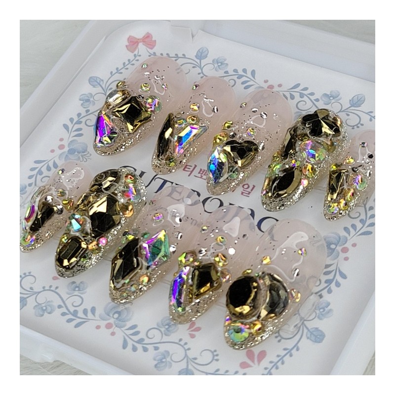 Gold Full Stone Gra Handmade Nail Tip Pedi Tip -