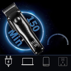 ZJchao Electric Hair Trimmer, Professional Stainless Steel Hair Clippers Cordless, 120min Runtime, Ultra Quiet 45dB | Dense-Tooth Cutters for Fades Beards Afro Hair