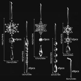 KINDPMA Pack of 18 Christmas Tree Decorations Snowflakes Icicle Pendant Acrylic Crystal Ornament Christmas Tree Decoration Snowflakes Christmas Tree Hanging Decorations