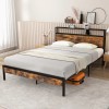 COSTWAY Queen Size Metal Bed Frame w/ Built-in Charging Station