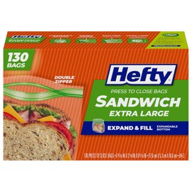Hefty XL Press to Close Plastic Sandwich Expand and Fill Food Storage Bags, 130 Count