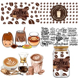 KJMYYXGS UV DTF Cup Wrap Transfer Sticker, 5 Sheets Coffee Rub On Transfers for 16oz Glass Cup and Furniture Crafting Decorative Stickers