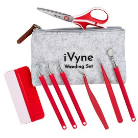 iVyne (8pcs) Berry Essentials Silicone Vinyl Weeding Tool Kit Soft Grip Weeding Tools for Vinyl with Weeder, Tweezers, Picker, Scissors and Scraper Set for Silhouette Cameos and Cricut Craft (Red)