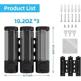 CHGEO Shower Soap Dispenser 3 Chamber No Drill Wall-Mounted, 10.2 OZ ABS Plastic Refillable Shampoo and Conditioner Dispenser for Bathroom & Hotel, Large Capacity Lockable Design with Labels (Black)