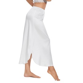 MANCYFIT Long Half Slip for Women Under Dress Satin Slip Skirt Extenders 36" Maxi Underskirt White Large