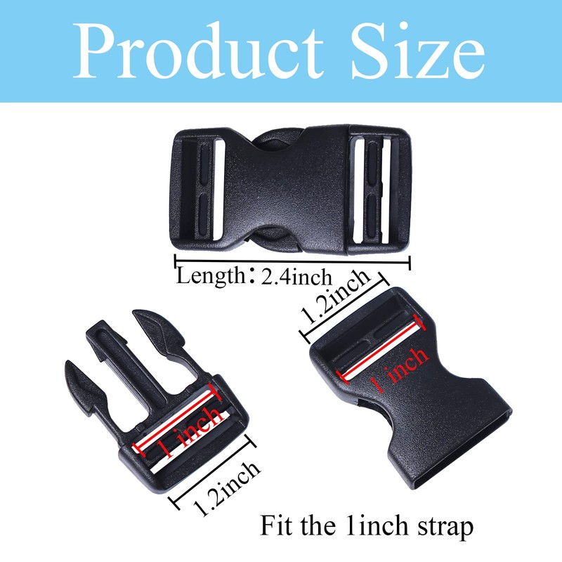 J.CARP 4 Pack 1" Wide Quick Side Release Buckles, Dual