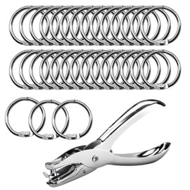 50 Pieces Loose Leaf Binder Rings with a Metal Single Hole Punch, 1 Inch Nickel Plated Book Rings Metal Binder Rings for Home Office