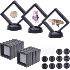 10pcs Coin Holder Display Case, 3D Transparent Floating Frame Display Stand Box with Base for Necklace Ring Bracelet Jewelry AA Medallion Challenge Coin Stamp(2.7 x 2.7 inches)